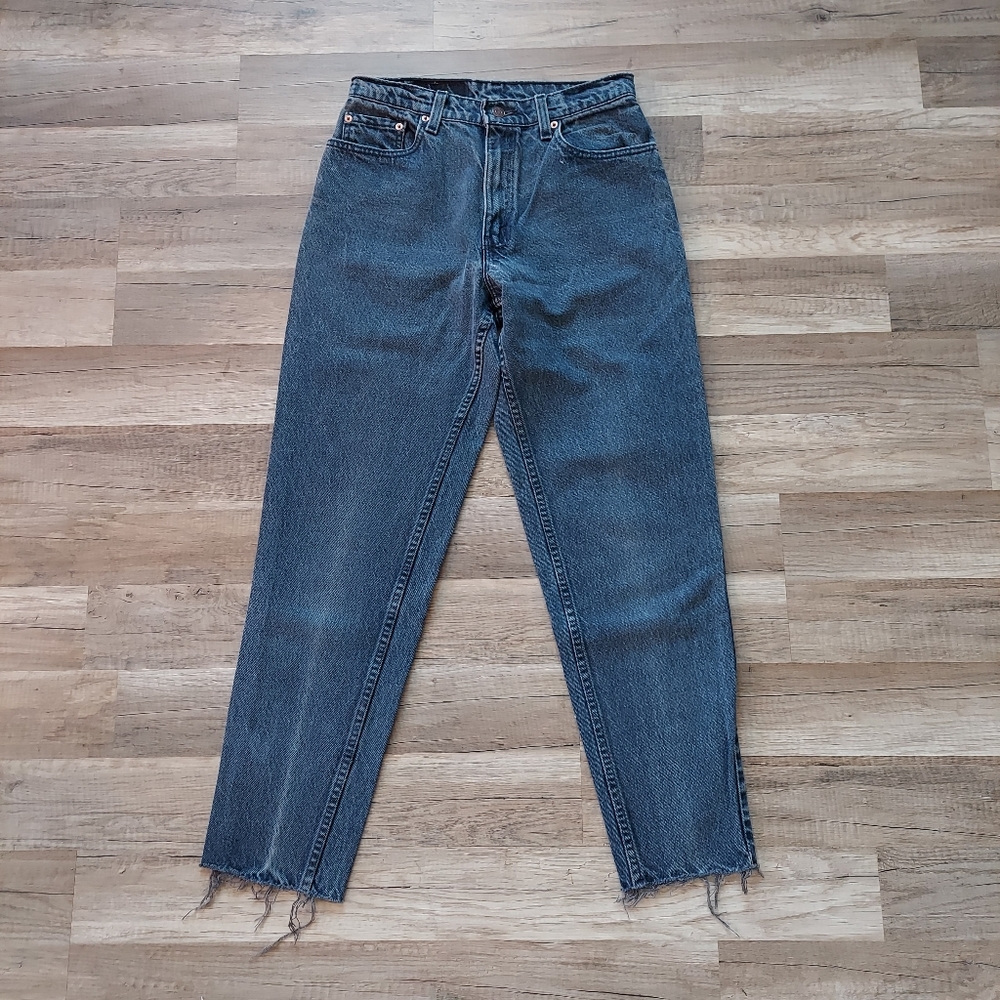 Vintage 90s Levis 550 Jeans High Waist Tapered Leg Faded Black Grey Size 6